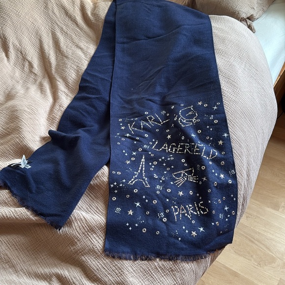 New Karl Lagerfeld Midnight Blue Scarf with Silver Accents - Picture 3 of 3